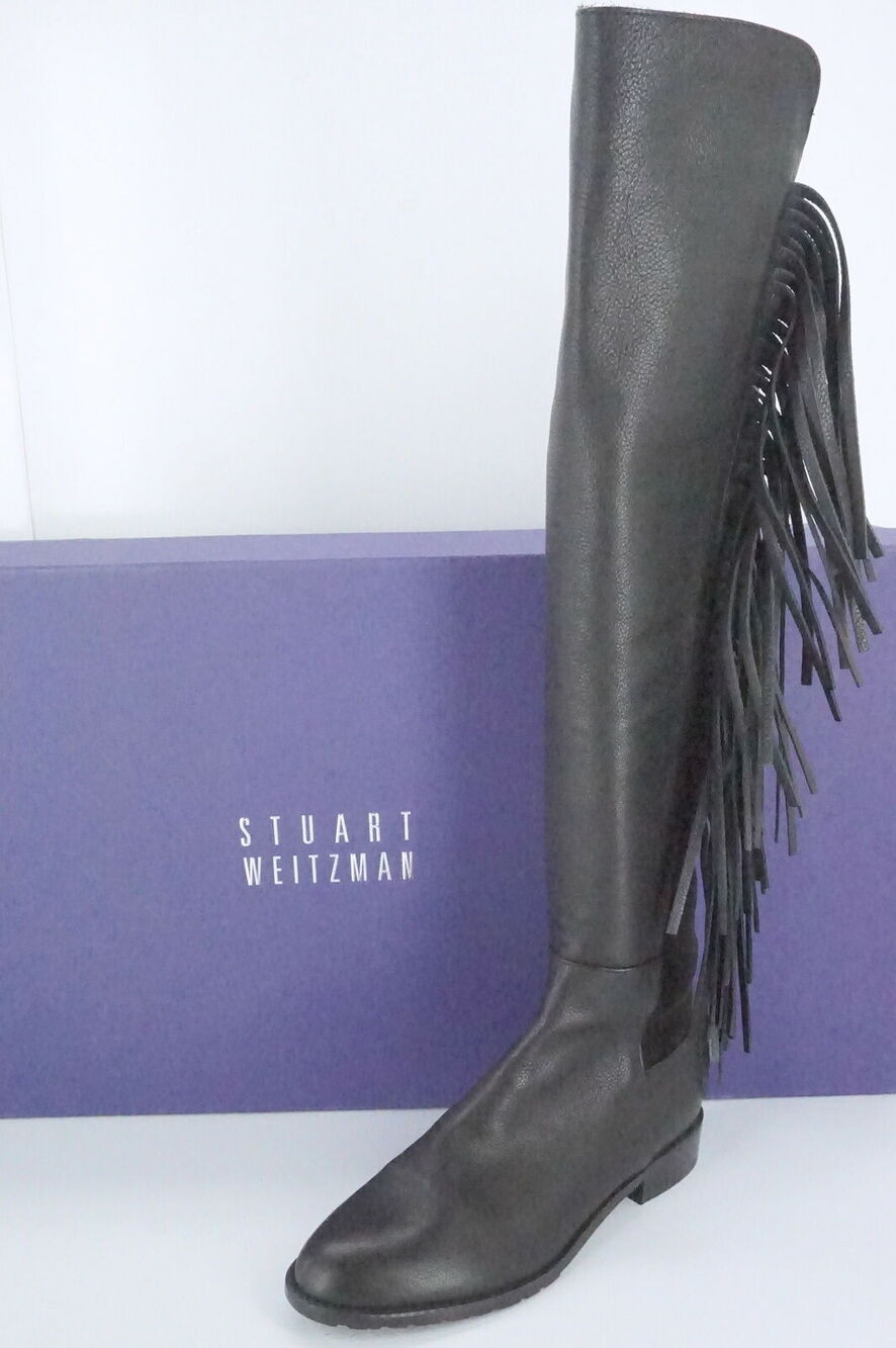 Stuart Weitzman Black Leather Mane Fringe Over Knee Boots  NIB OTK 5050
